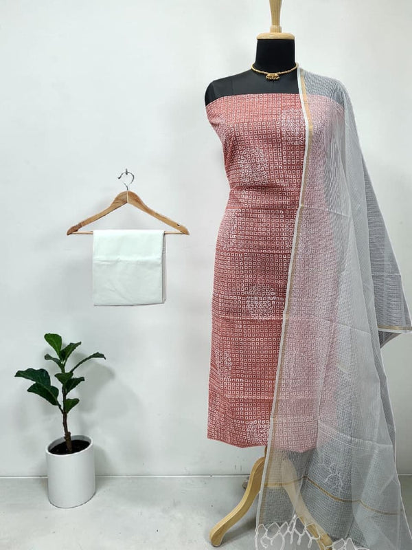white christmas dresses Kotadoria lehariya print 2pc suit – HolyThread India main image 0