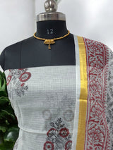 Kota Doria 3 pc Hand Block Print Salwar Suit - Leheriya