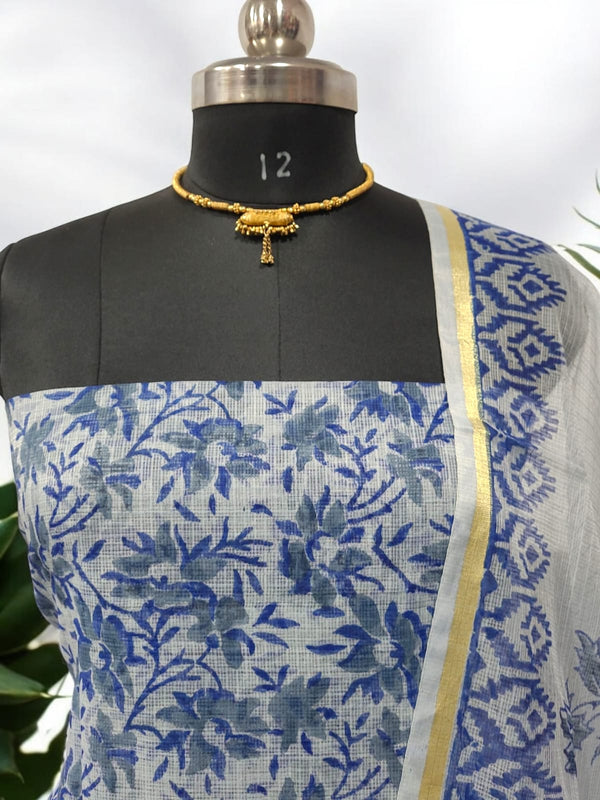 Kota Doria 3 pc Hand Block Print Salwar Suit - Leheriya