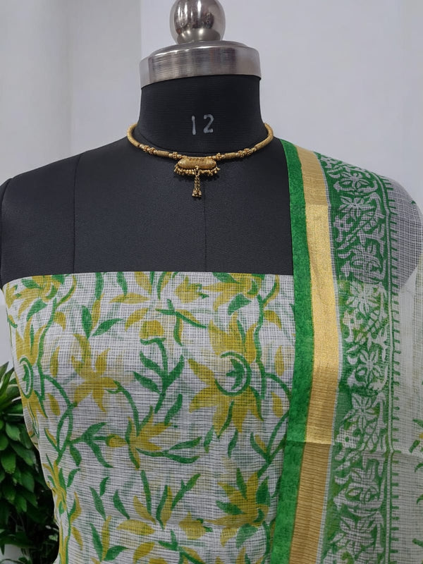 Kota Doria 3 pc Hand Block Print Salwar Suit - Leheriya