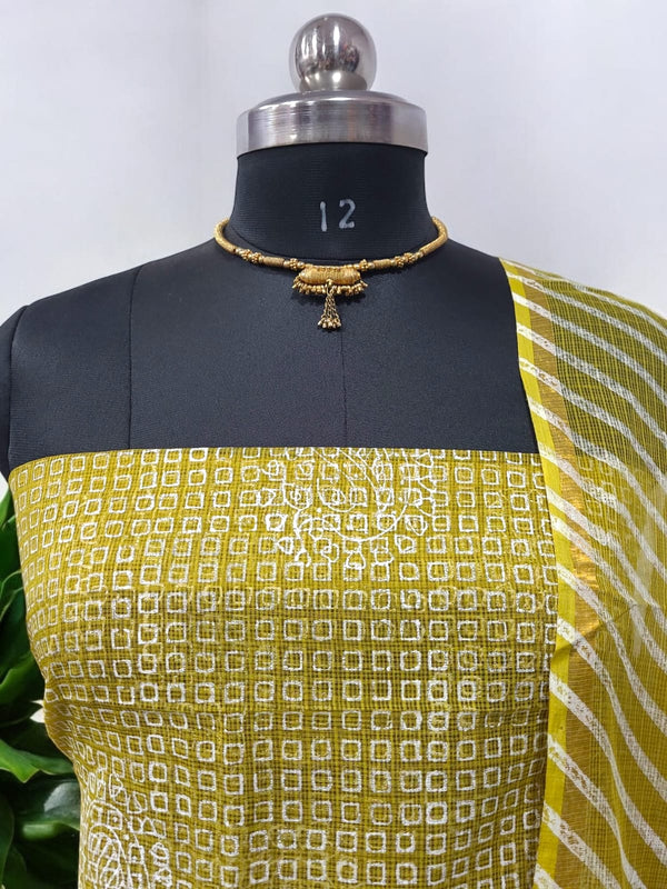 Kota Doria 3 pc Hand Block Print Salwar Suit - Leheriya