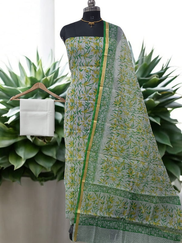 Kota Doria 3 pc Hand Block Print Salwar Suit - Leheriya