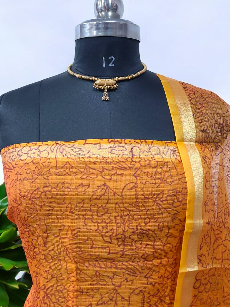 Kota Doria 3 pc Hand Block Print Salwar Suit - Leheriya