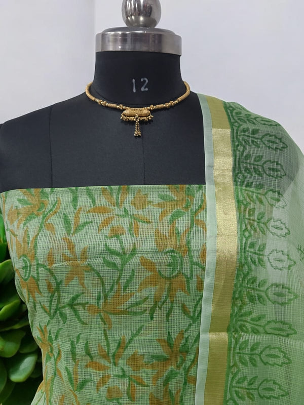 Kota Doria 3 pc Hand Block Print Salwar Suit - Leheriya