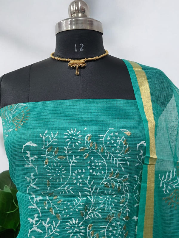 Kota Doria 3 pc Hand Block Print Salwar Suit - Leheriya