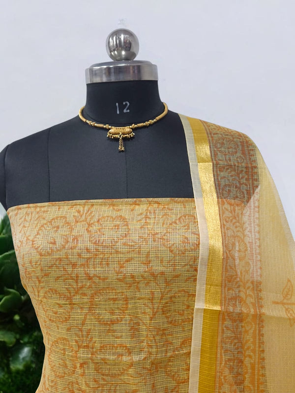 Kota Doria 3 pc Hand Block Print Salwar Suit - Leheriya