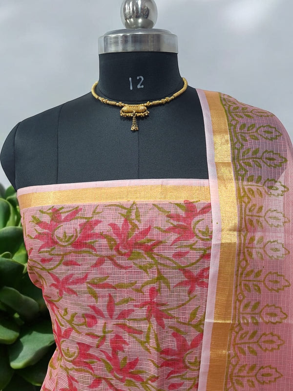 Kota Doria 3 pc Hand Block Print Salwar Suit - Leheriya