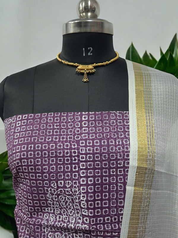 Kota Doria 3 pc Hand Block Print Salwar Suit - Leheriya