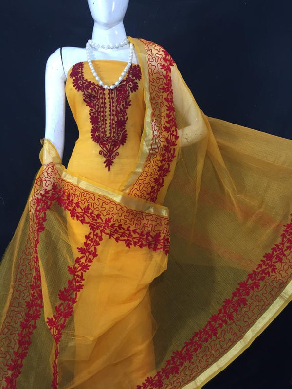 Kota Doria Aari Work Salwar Suits - Leheriya