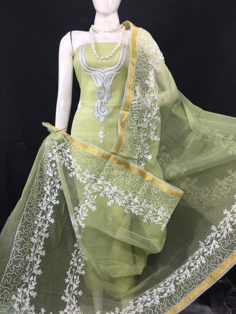 Kota Doria Aari Work Salwar Suits - Leheriya