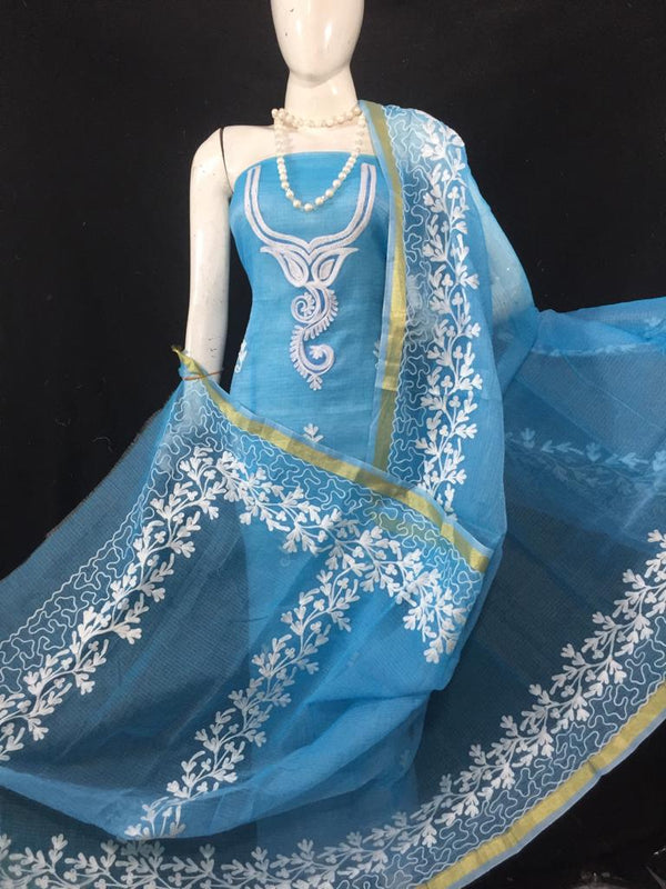 Kota Doria Aari Work Salwar Suits - Leheriya