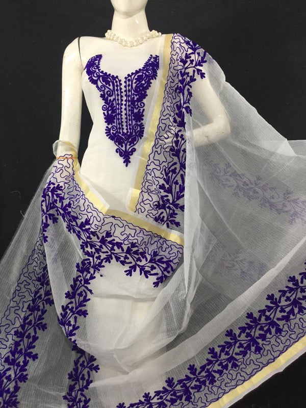 Kota Doria Aari Work Salwar Suits - Leheriya
