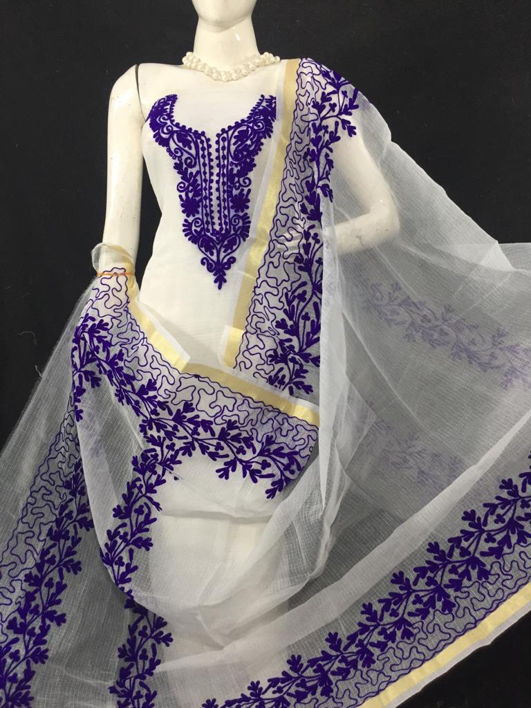 Kota Doria Aari Work Salwar Suits - Leheriya