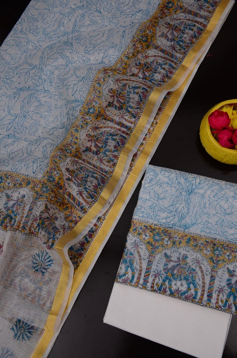 Kota Doria Block Printed Salwar Suit - Camel Design - Leheriya