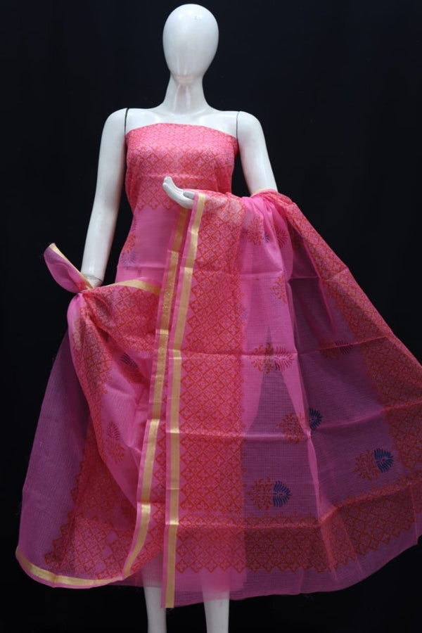 Kota Doria Block Printed Salwar Suit | Flamingo | - Leheriya