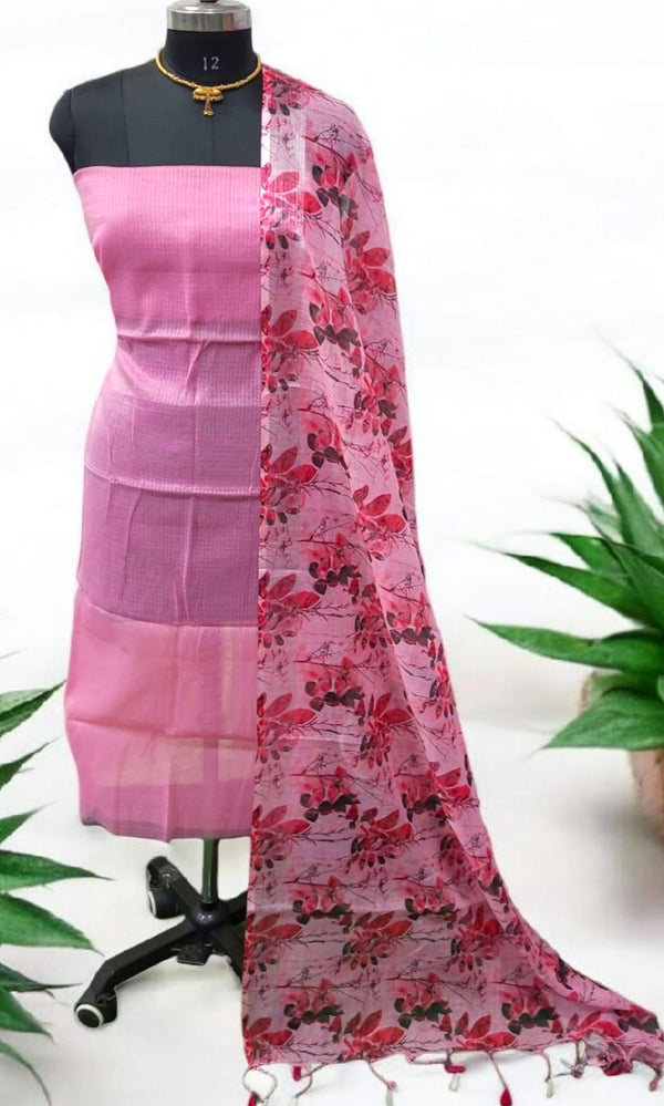 Kota Doria Cotton 2 pc salwar suit with linen digital print dupatta - Leheriya
