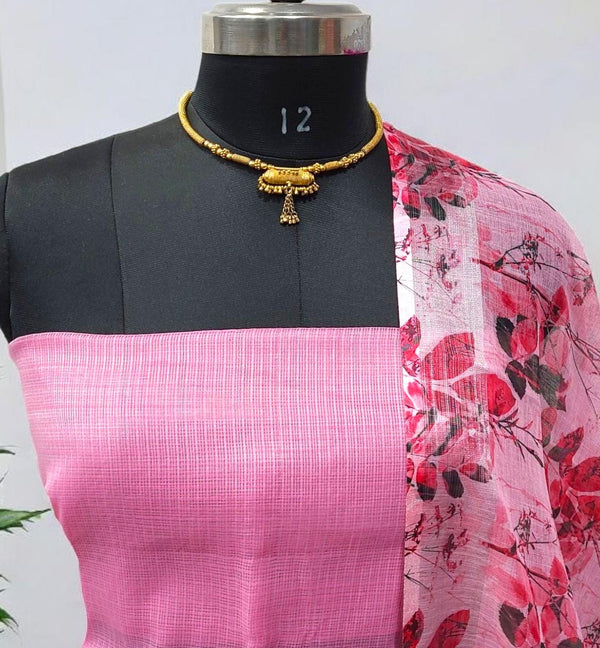 Kota Doria Cotton 2 pc salwar suit with linen digital print dupatta - Leheriya