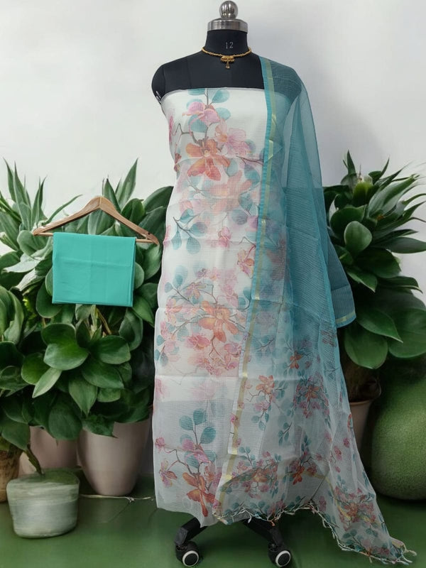Kota Doria Cotton 3 pc Digital Print Salwar Suit - Leheriya