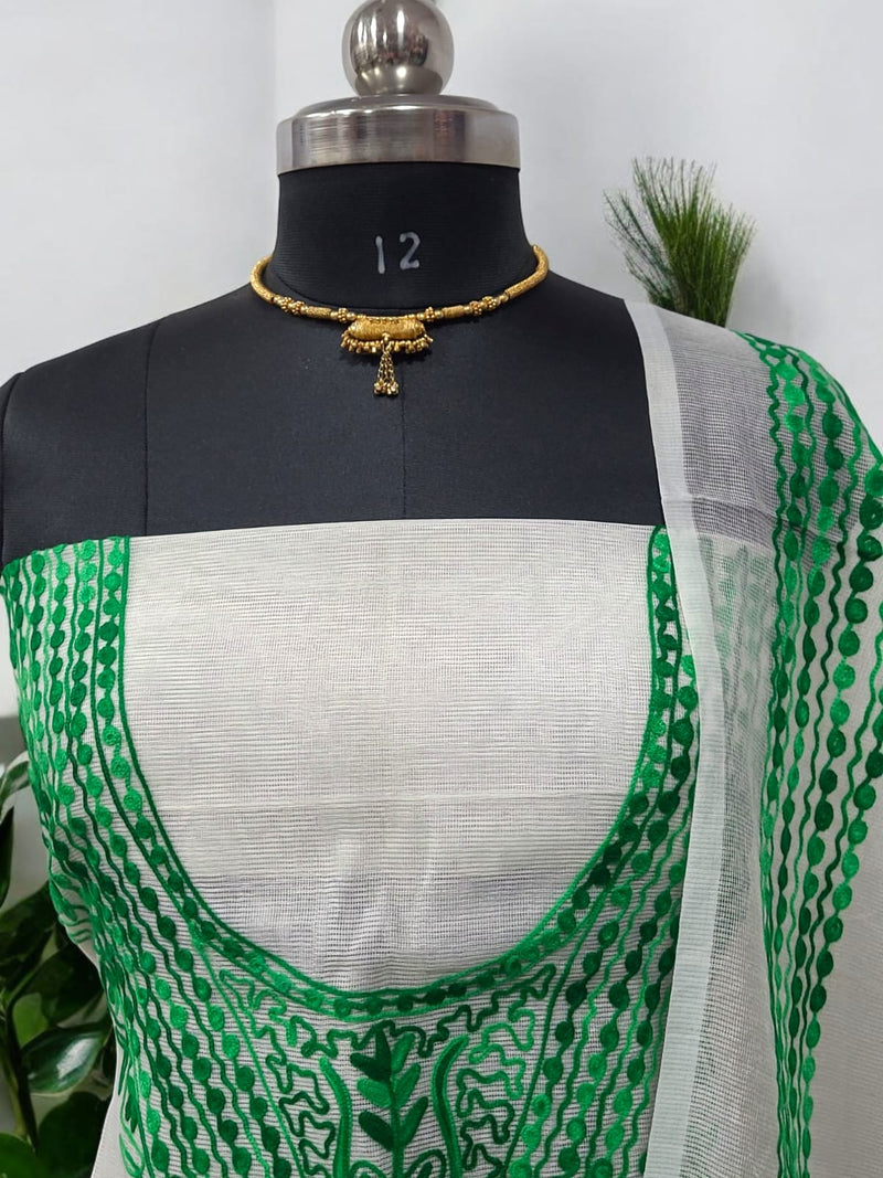 Kota Doria Cotton 3 pc Embroidery - Aari Work Salwar Suit - Leheriya