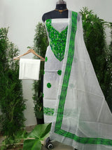 Kota Doria Cotton 3 pc Embroidery - Aari Work Salwar Suit - Leheriya