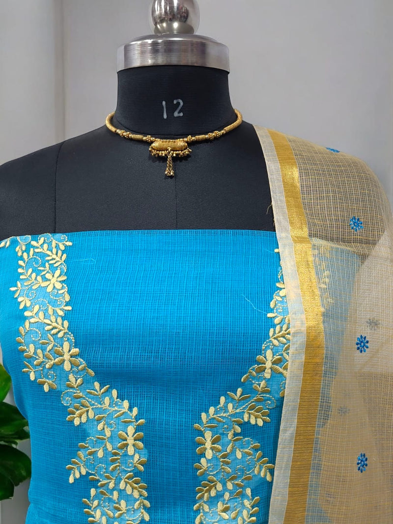 Kota Doria Cotton 3 pc Embroidery Print Salwar Suit - Leheriya