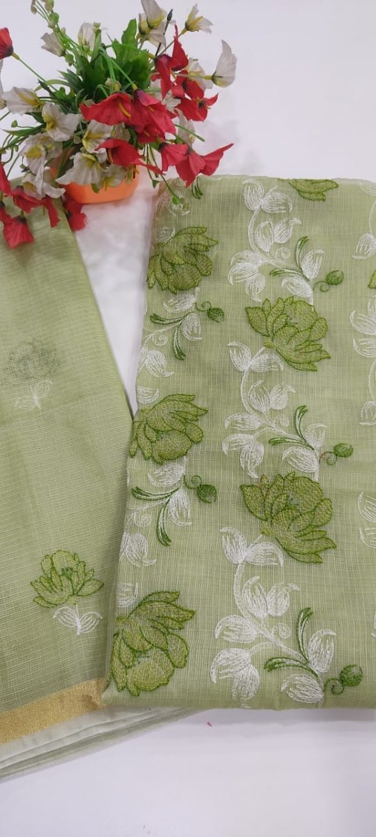 Kota Doria Cotton 3 pc Salwar Suit - Embroidery - Leheriya