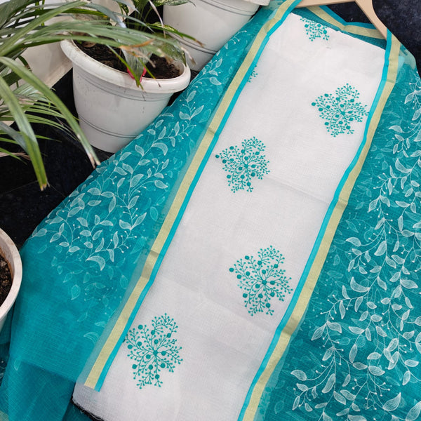 Kota Doria Cotton 3 pc Salwar Suit - Embroidery - Leheriya