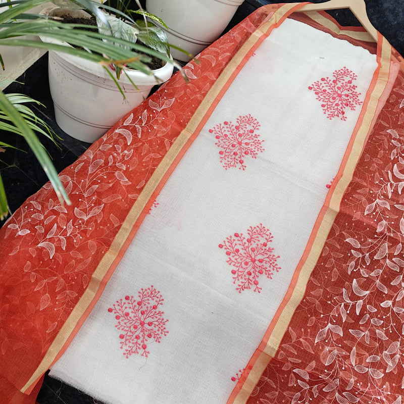 Kota Doria Cotton 3 pc Salwar Suit - Embroidery - Leheriya