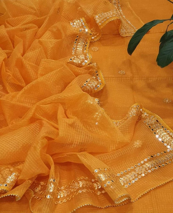 Kota Doria Cotton 3 pc Salwar Suit - Gota Patti - Leheriya