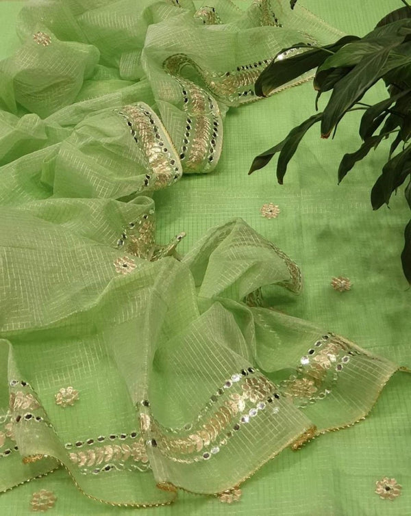 Kota Doria Cotton 3 pc Salwar Suit - Gota Patti - Leheriya