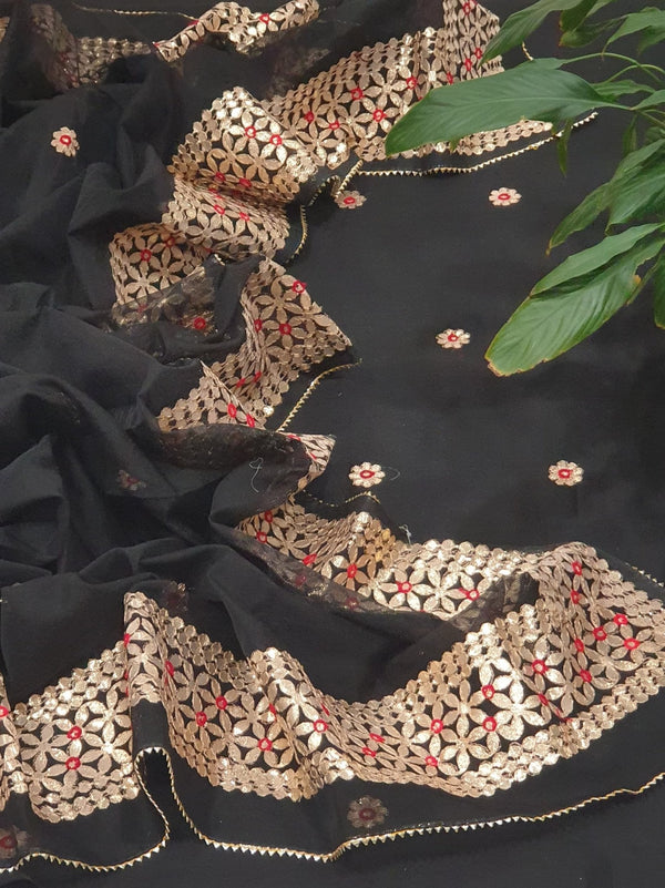 Kota Doria Cotton 3 pc Unstitched Salwar Suit - Gota Patti - Leheriya