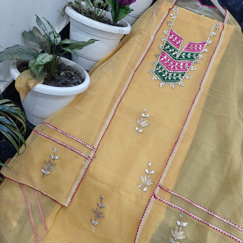 Kota Doria Cotton Gota Patti 2 pc Salwar Suits - Leheriya