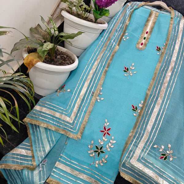 Kota Doria Cotton Gota Patti 2 pc Salwar Suits - Leheriya