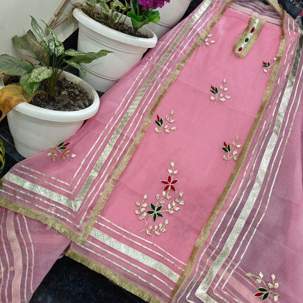 Kota Doria Cotton Gota Patti 2 pc Salwar Suits - Leheriya