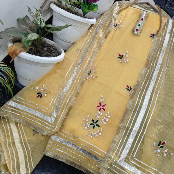 Kota Doria Cotton Gota Patti 2 pc Salwar Suits - Leheriya