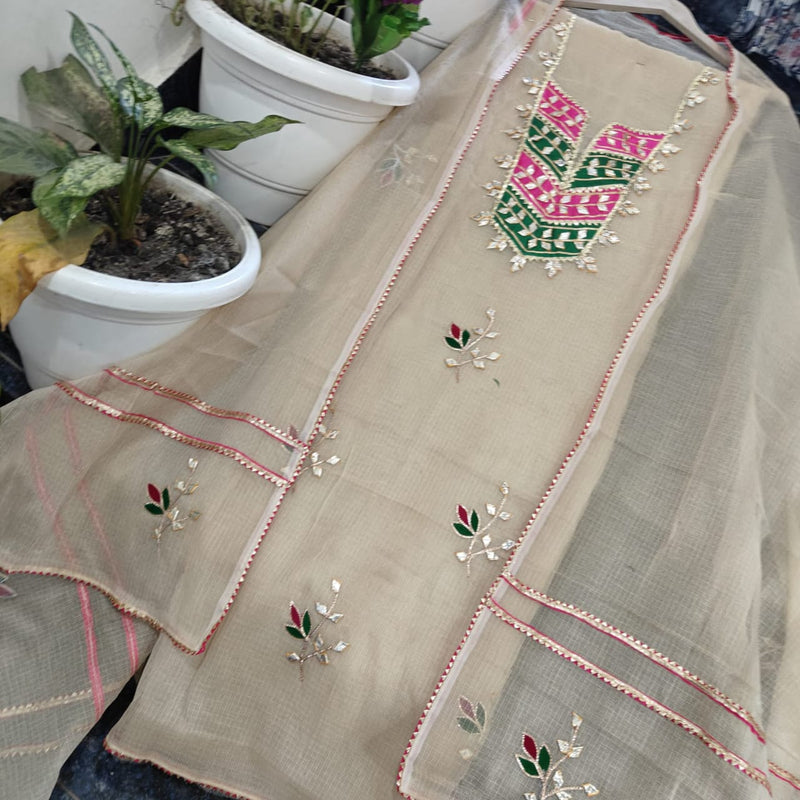 Kota Doria Cotton Gota Patti 2 pc Salwar Suits - Leheriya