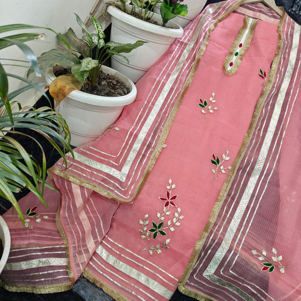 Kota Doria Cotton Gota Patti 2 pc Salwar Suits - Leheriya