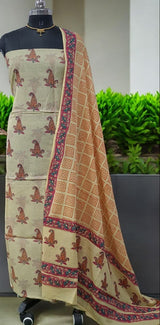 Kota Doria Cotton Hand Block Printed 2 pc Dress Material with Cotton Dupatta - Leheriya