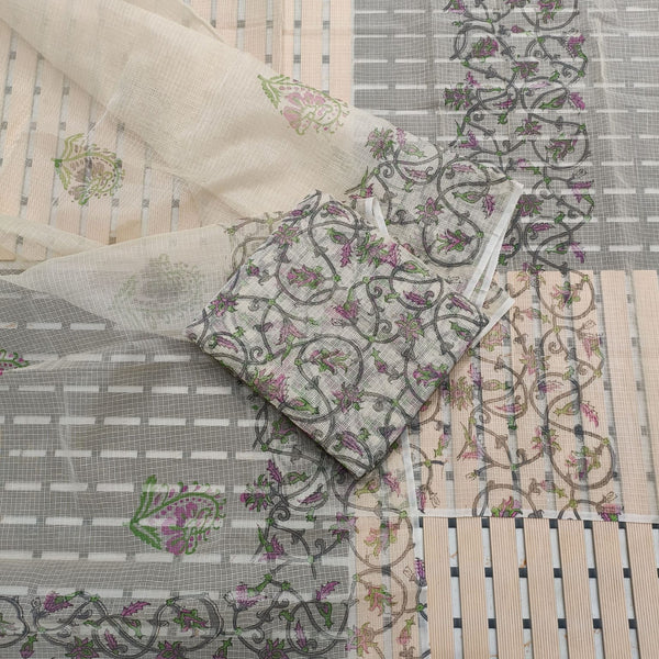 Kota Doria Cotton Hand Block Printed 3 pc Salwar Suit - Leheriya