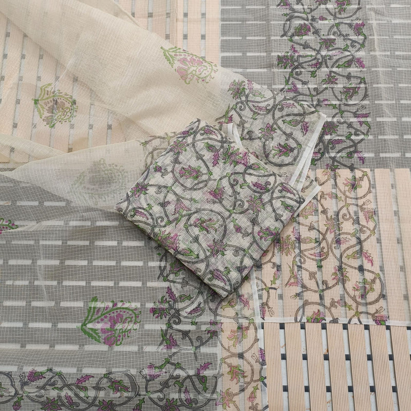 Kota Doria Cotton Hand Block Printed 3 pc Salwar Suit - Leheriya