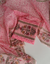 Kota Doria Cotton Hand Block Printed 3 pc Salwar Suit - Leheriya