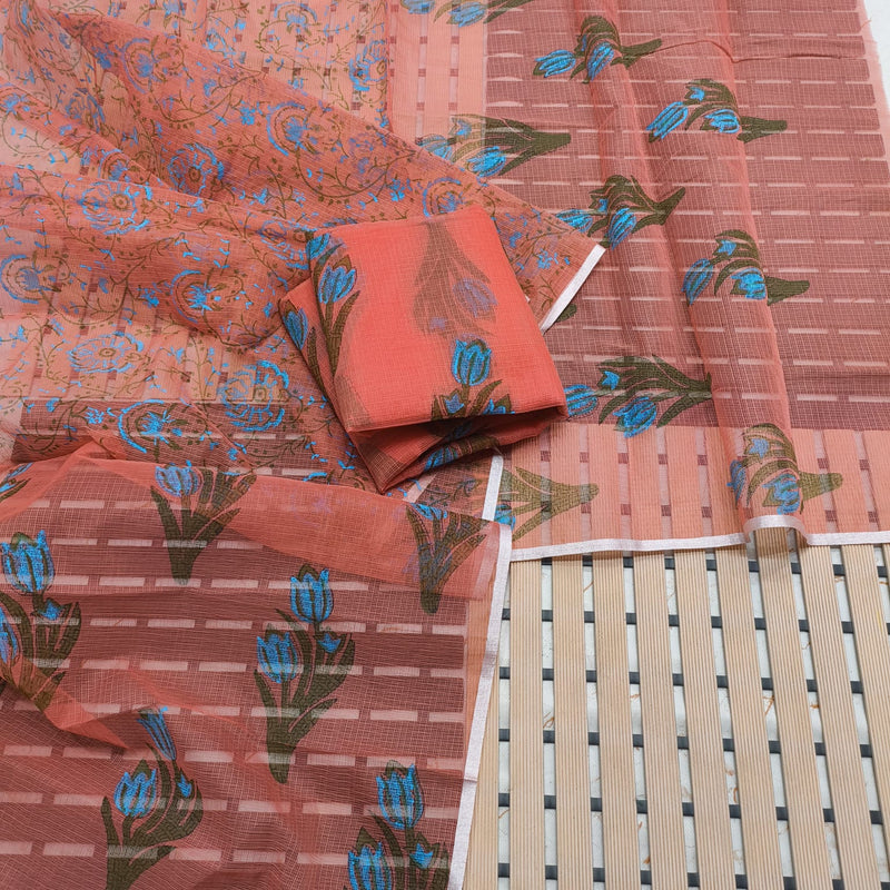 Kota Doria Cotton Hand Block Printed 3 pc Salwar Suit - Leheriya
