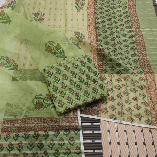 Kota Doria Cotton Hand Block Printed 3 pc Salwar Suit - Leheriya
