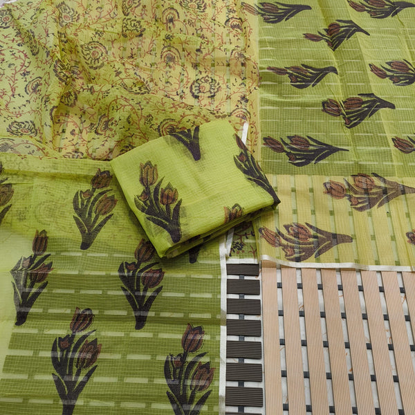 Kota Doria Cotton Hand Block Printed 3 pc Salwar Suit - Leheriya