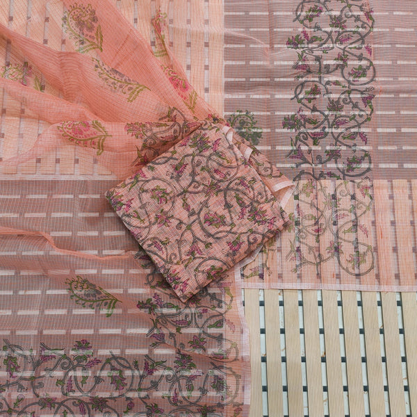 Kota Doria Cotton Hand Block Printed 3 pc Salwar Suit - Leheriya