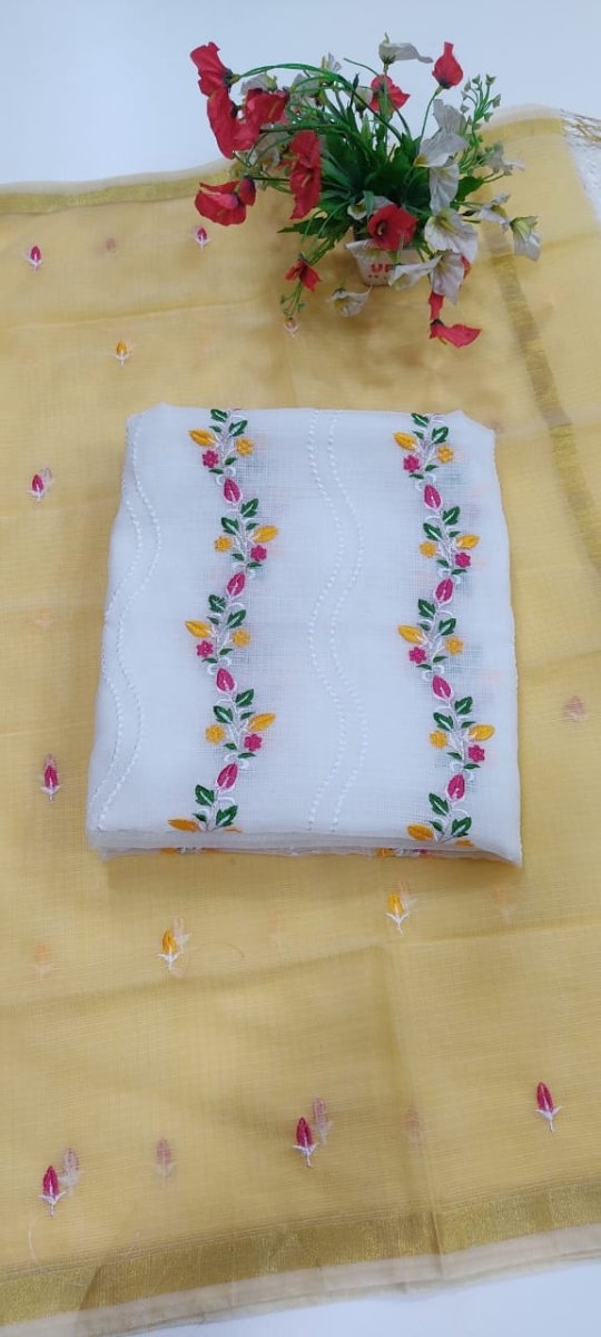 Kota Doria Cotton Salwar Suit with Contrast Dupatta - Leheriya