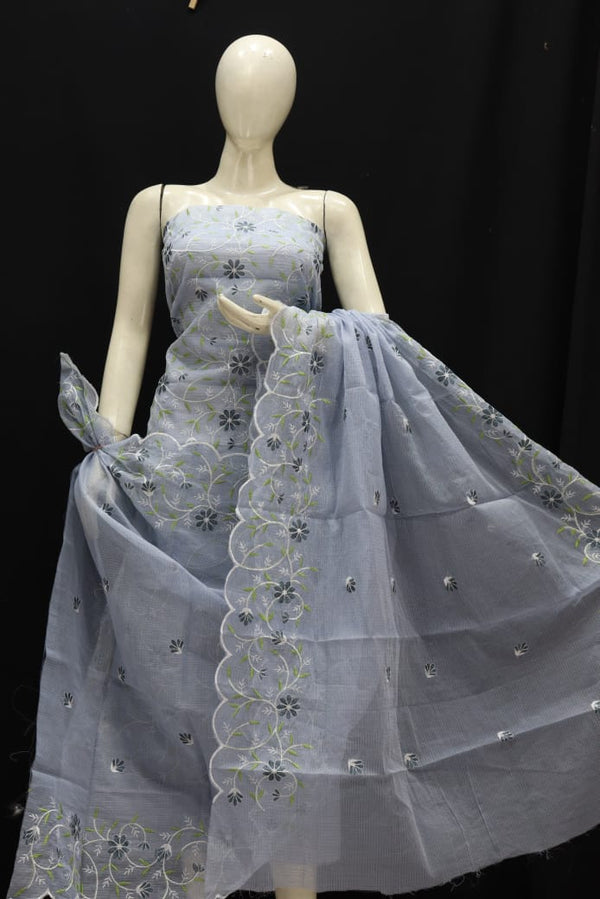 Kota Doria Cotton Salwar Suit with Cutwork Border - Leheriya