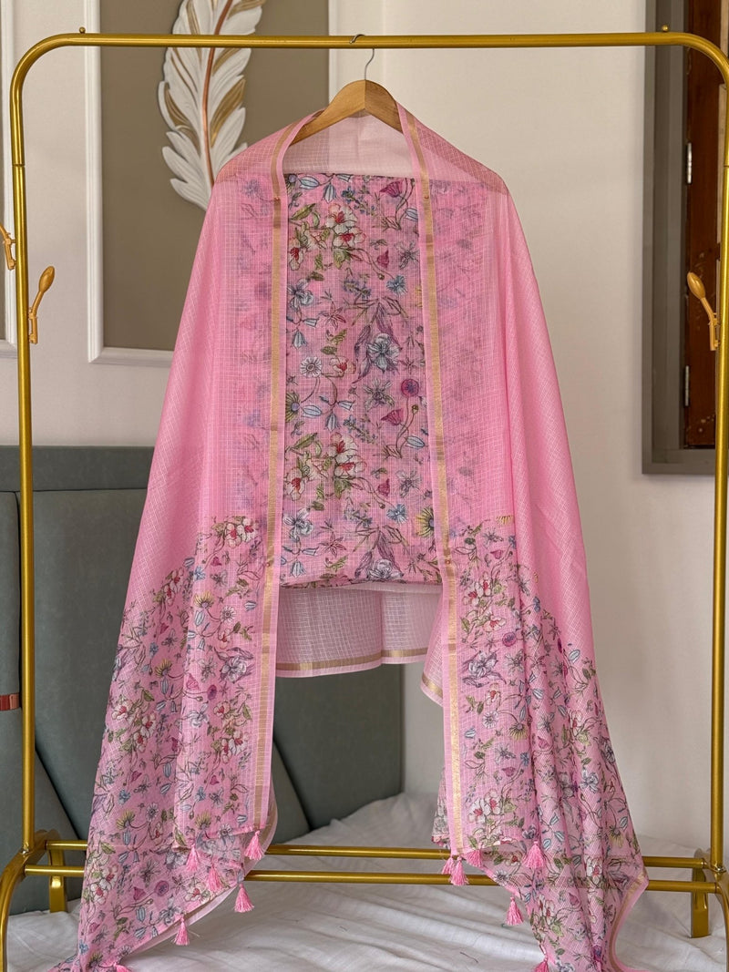 Kota Doria Digital Print 3pc Unstitched Salwar Suit with Kota Doria Digital Print Dupatta - Leheriya
