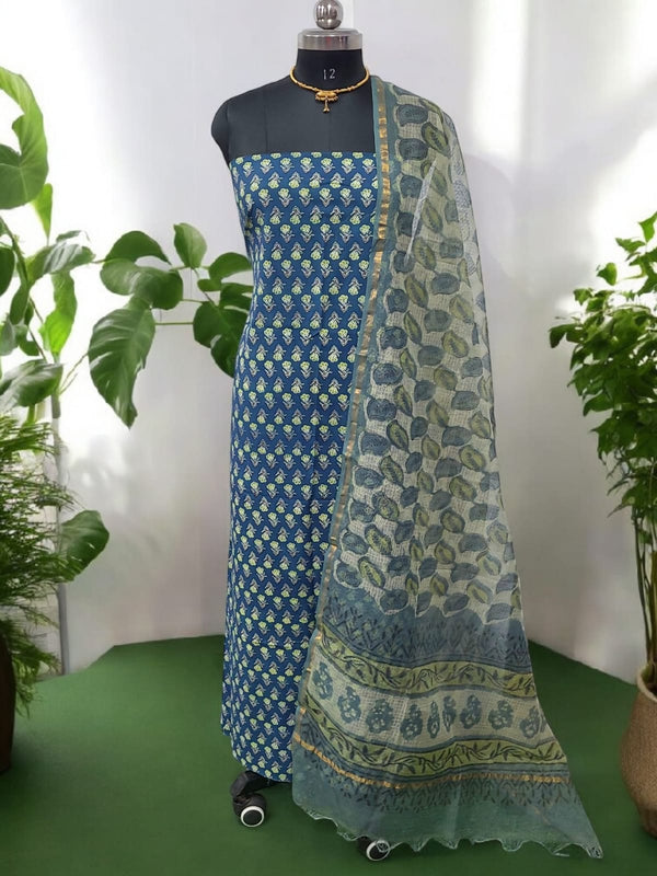 Kota Doria dupatta & Ajrakh Fusion 2 pc Salwar Suit - Leheriya