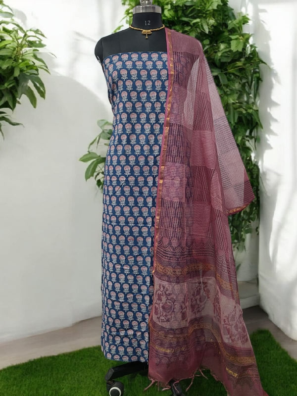 Kota Doria dupatta & Ajrakh Fusion 2 pc Salwar Suit - Leheriya